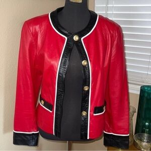 Retro, 1990’s , North Beach Leather Red jacket ,Black Blazer ,Gold Accents